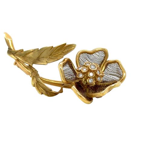 Broche Or Jaune - Forme Fleur - Diamants