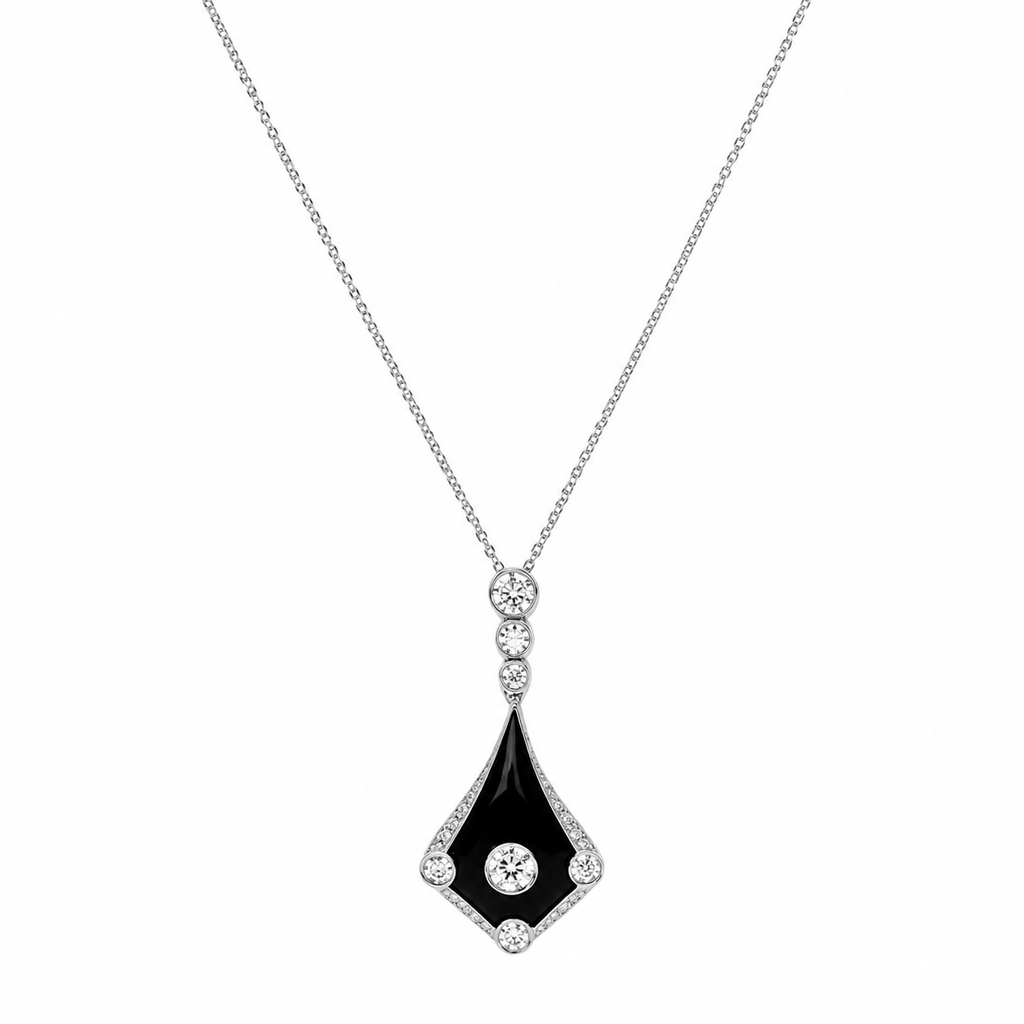 Art Déco - Collier pendentif - Platine - Diamants