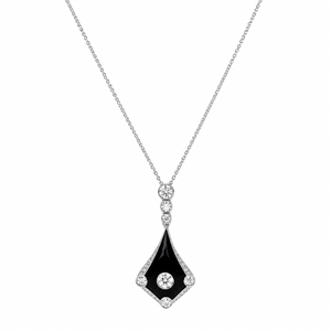 Art Déco - Collier pendentif - Platine - Diamants