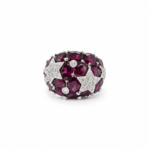 Bague Dôme - Étoiles - Or Blanc - Tourmaline et Diamants