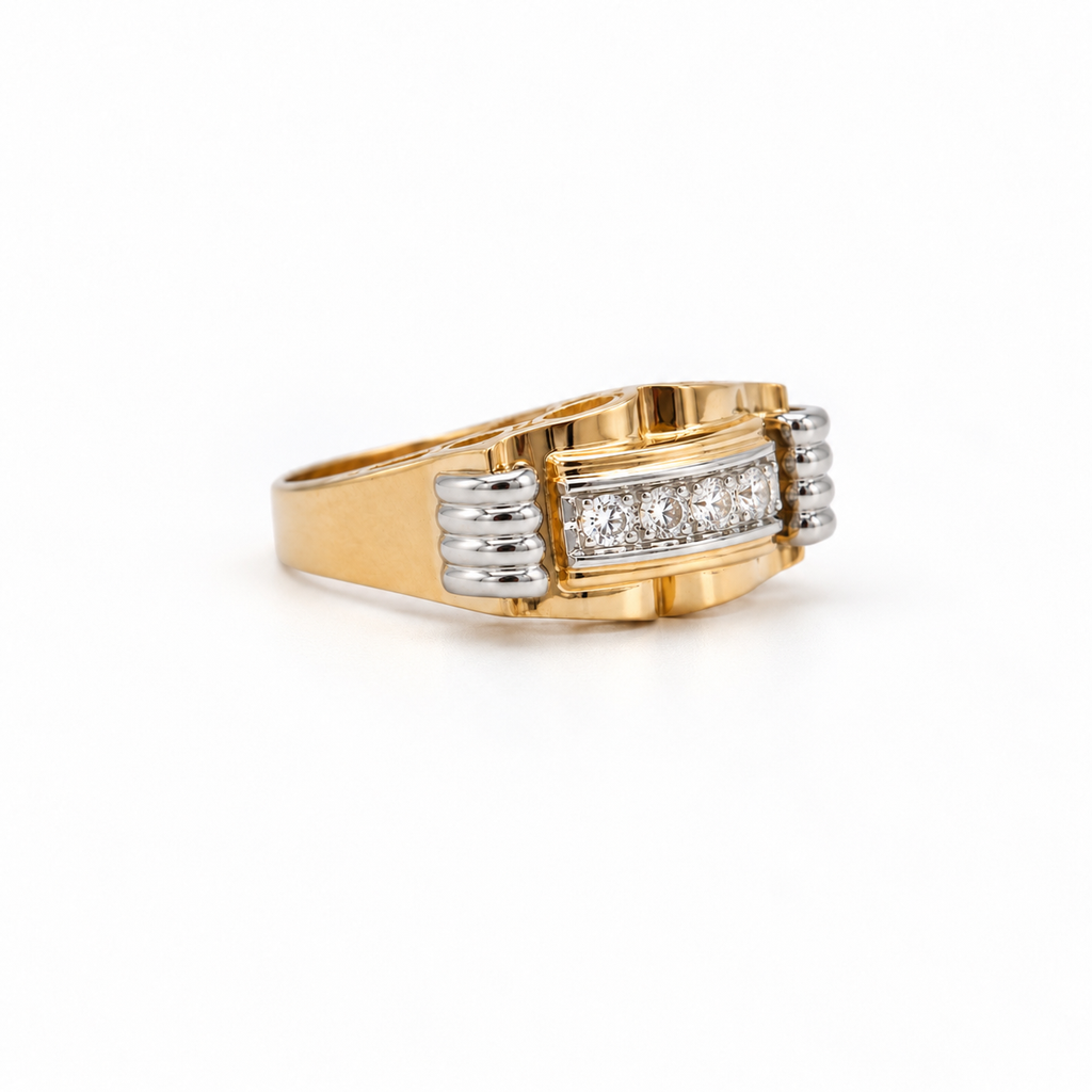 Bague Tank Or rosé et or blanc - Diamants
