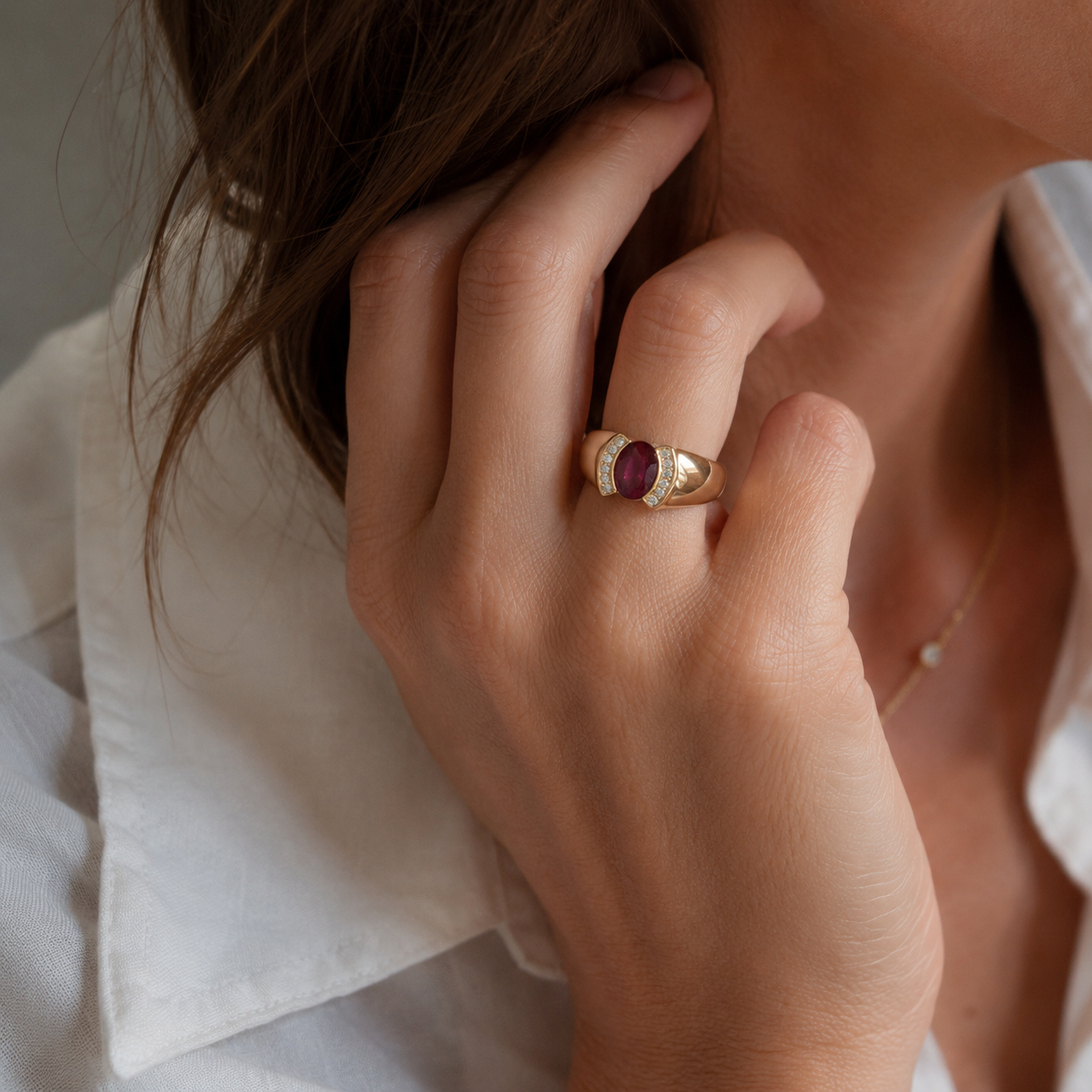 Bague Vintage - Or jaune Rubis et diamants