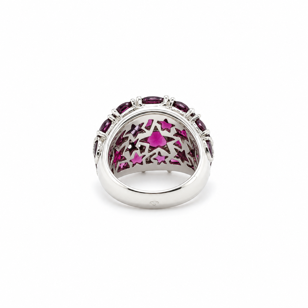 Bague Dôme - Étoiles - Or Blanc - Tourmaline et Diamants