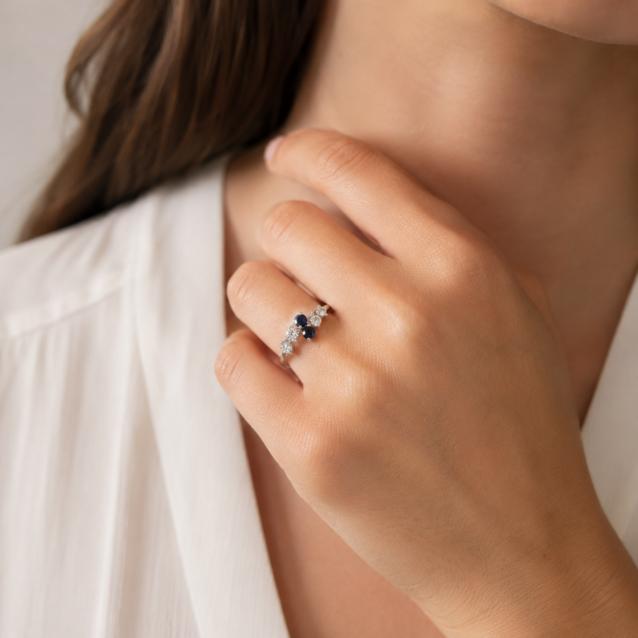 Bague - Or blanc - Saphirs et Diamants
