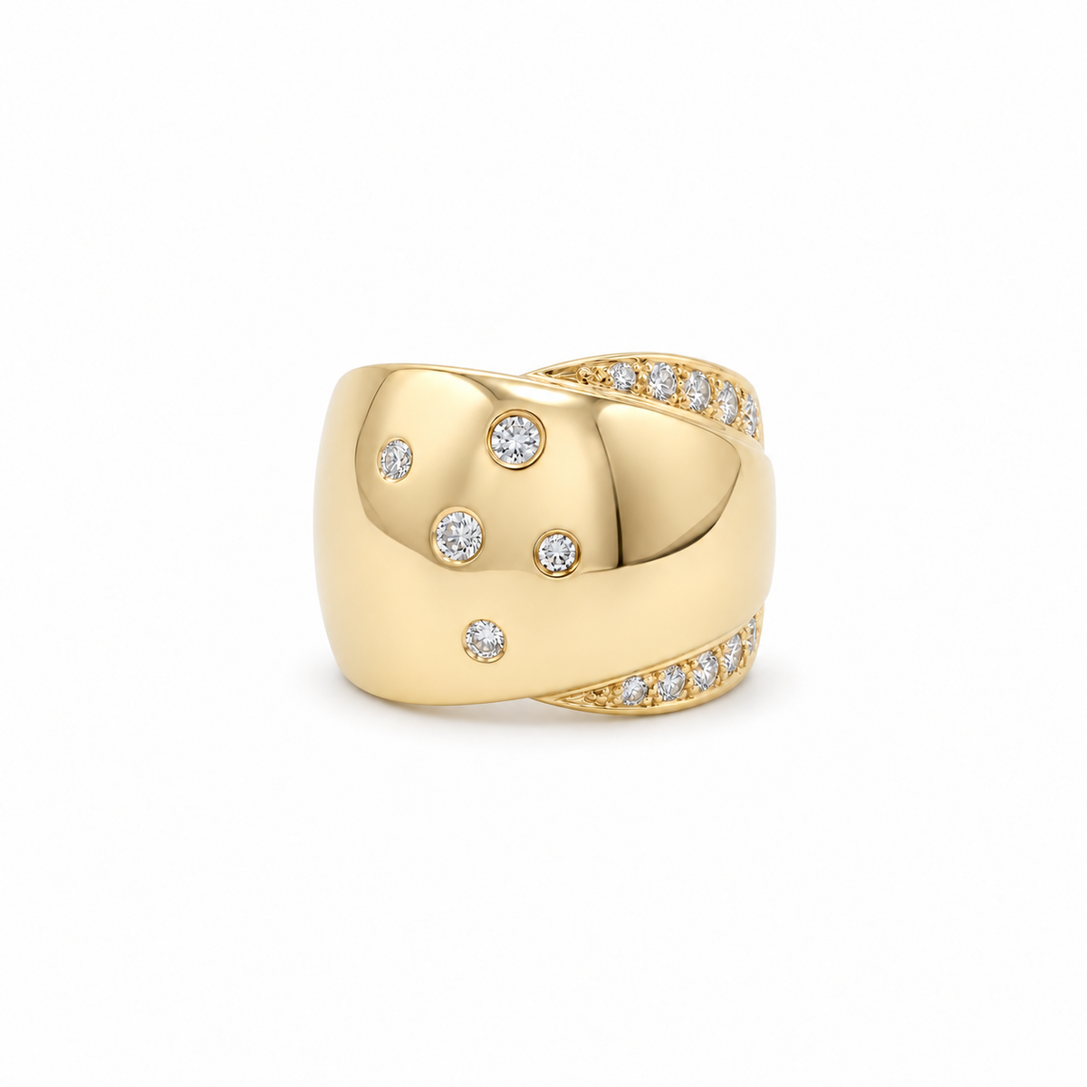 Bague bandeau or jaune et diamants