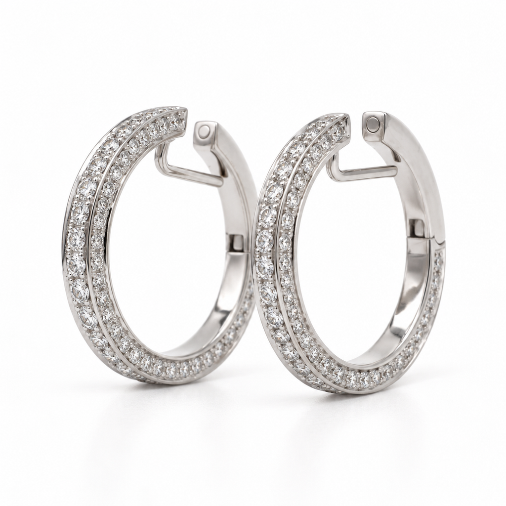 Boucles d’oreilles créoles - Or blanc et Diamants