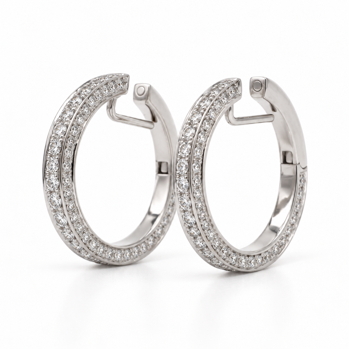 Boucles d’oreilles créoles - Or blanc et Diamants