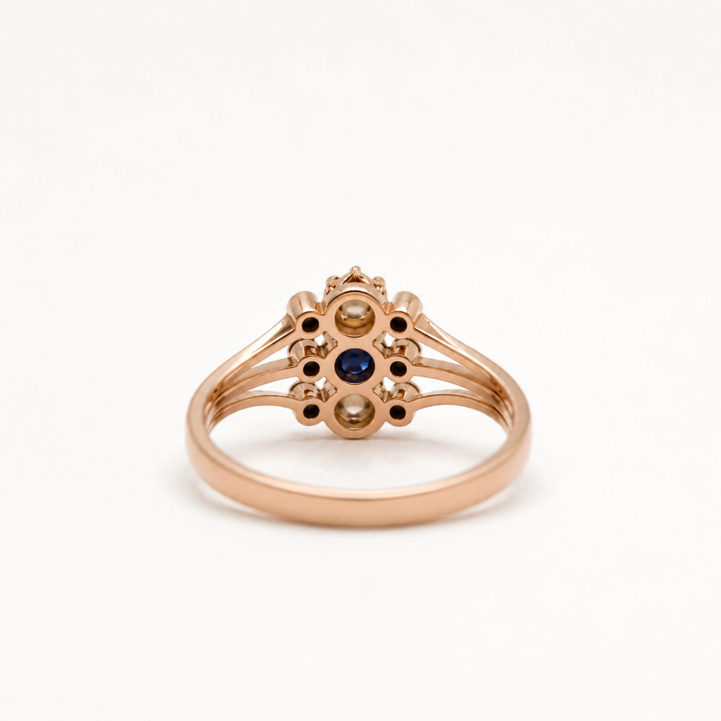 Bague Ancienne Or Rose - Saphir - Perles et diamants