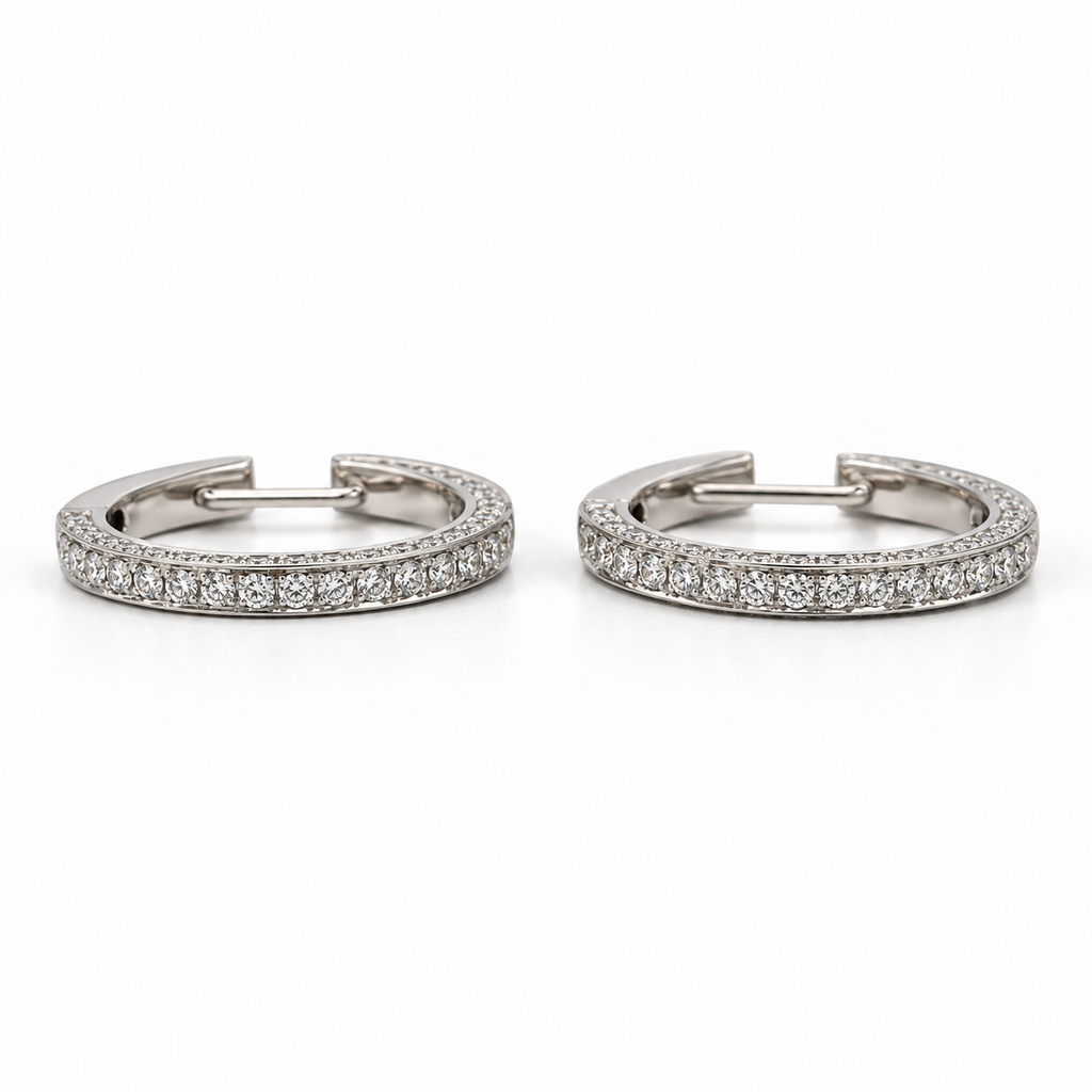 Boucles d’oreilles créoles - Or blanc et Diamants