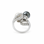 Bague Toi & Moi - Platine - Perles et Diamants