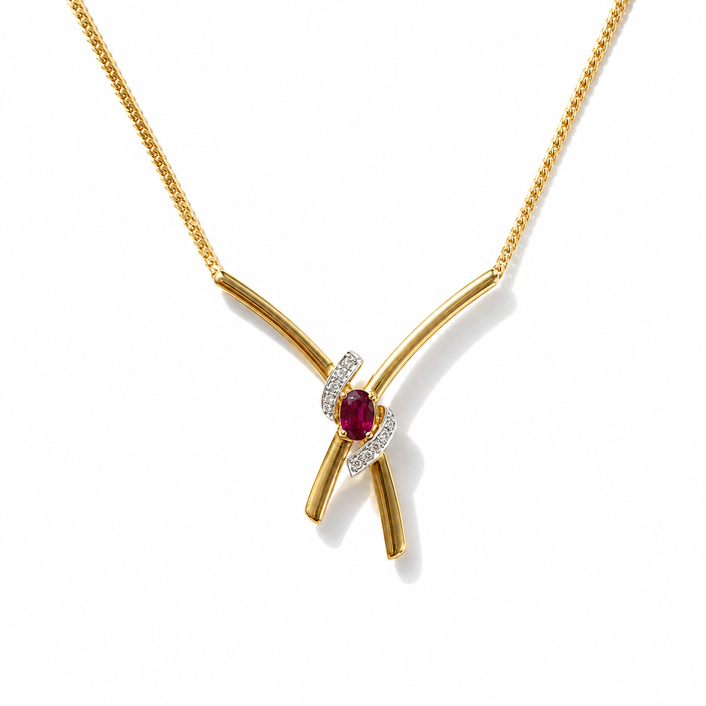 Collier Vintage Or jaune - Rubis et Diamants