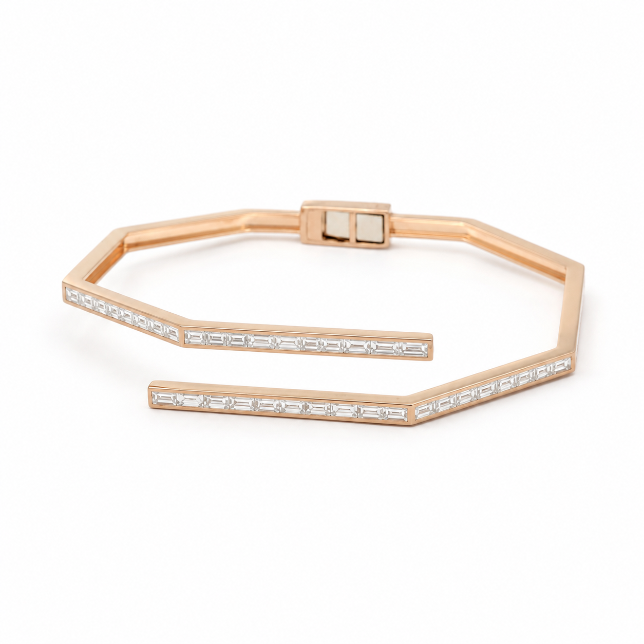 Bracelet Jonc - Or rosé et diamants baguette