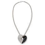 Collier Pendentif Or blanc  Diamants noirs et blancs