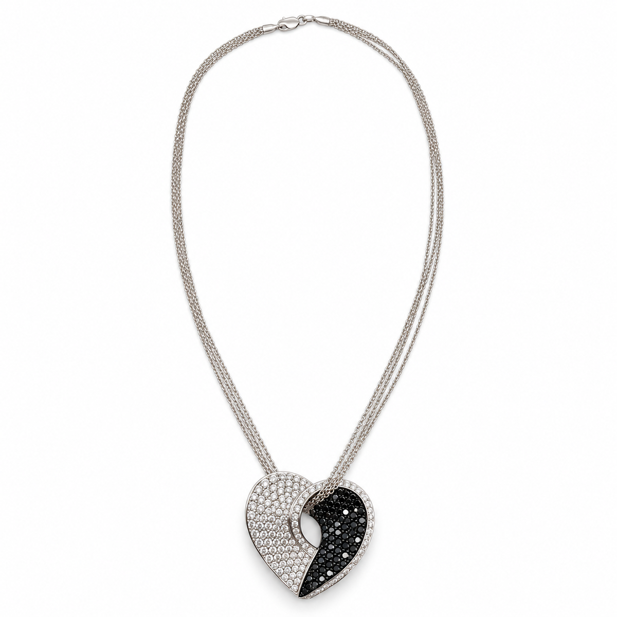 Collier Pendentif Or blanc  Diamants noirs et blancs