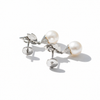Boucles d’oreilles - Feuillage - Or blanc - Diamants et perles de culture