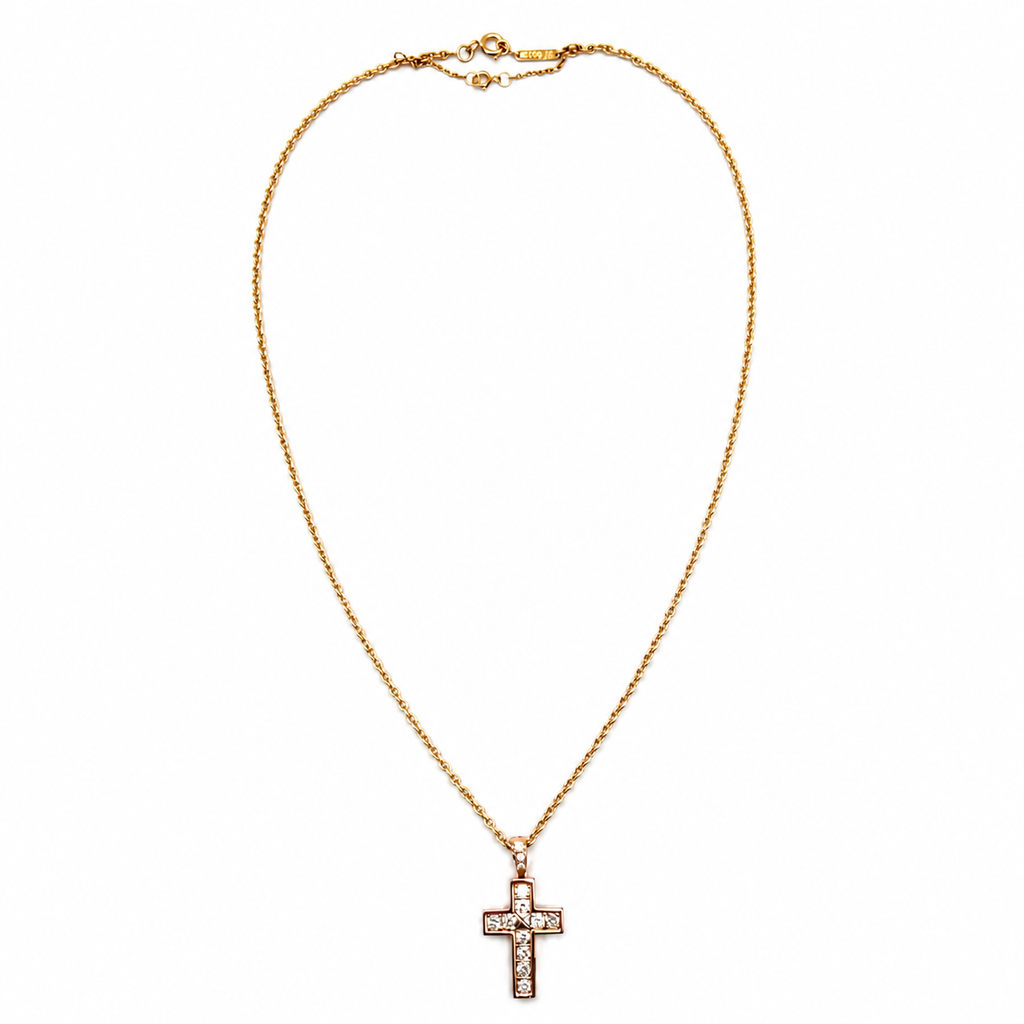 Cartier - Collier Pendentif Croix - Or jaune et Rose - Diamants