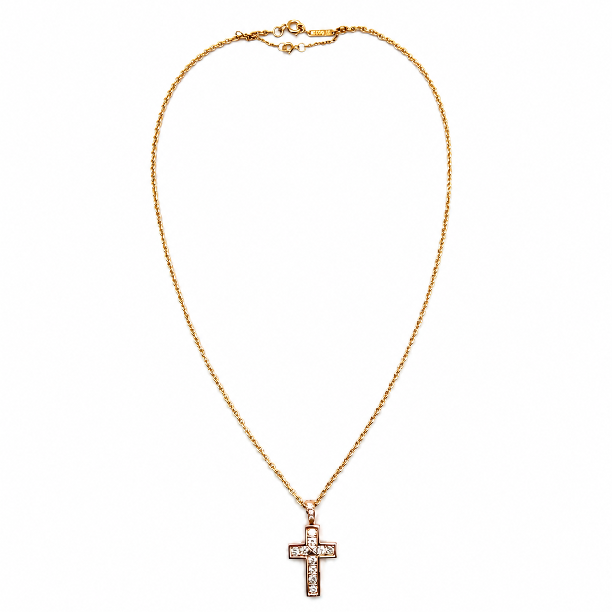 Cartier - Collier Pendentif Croix - Or jaune et Rose - Diamants