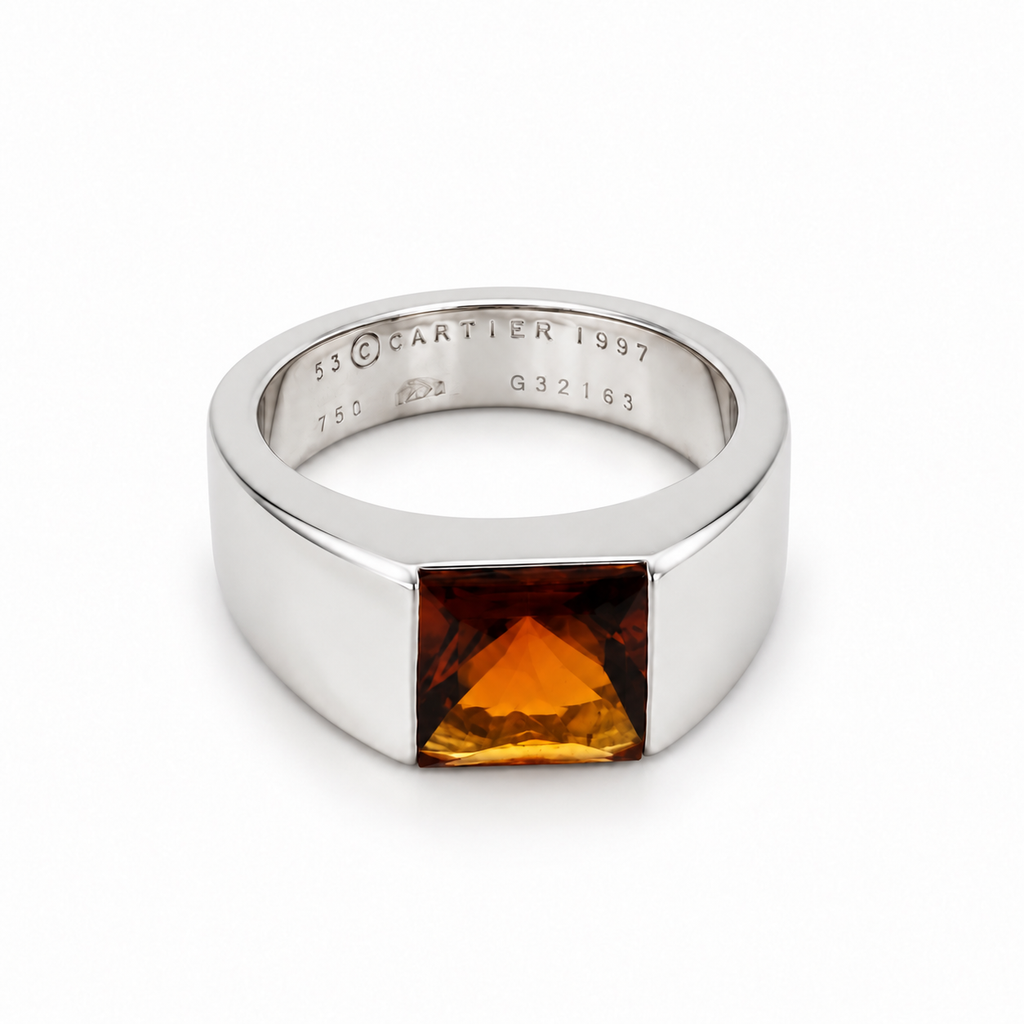 Cartier - Bague Tank Or Blanc et citrine