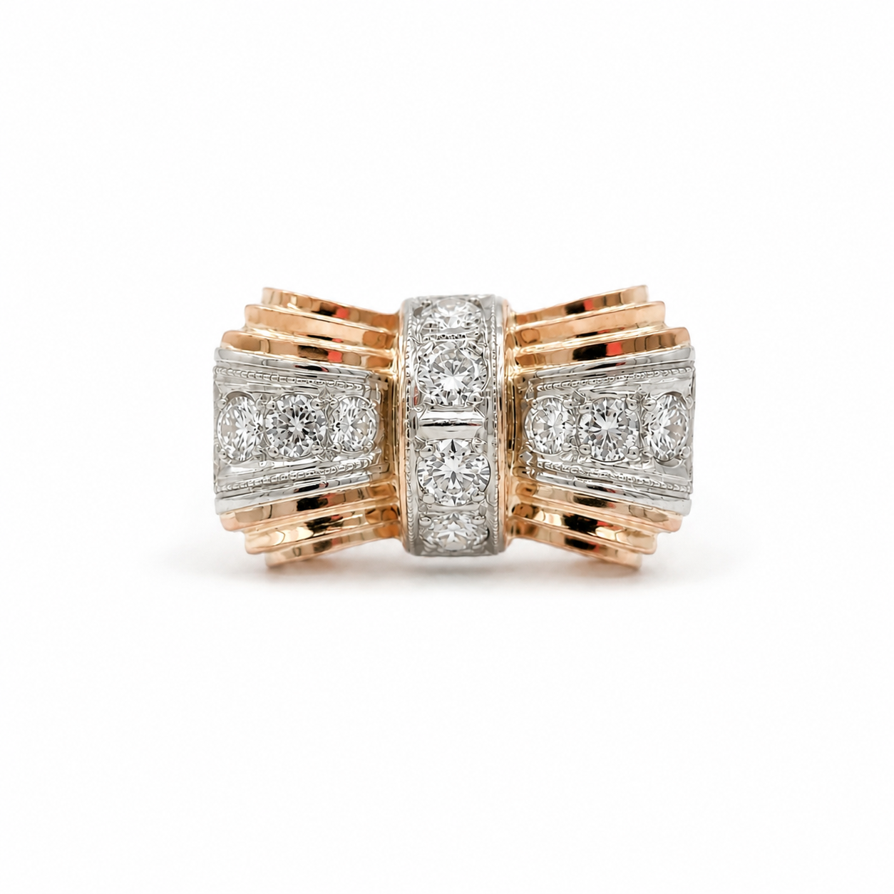 Bague Tank - Forme Noeud - Or Rosé et Diamants