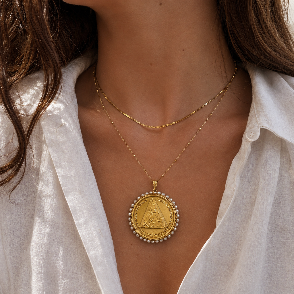 Médaille Religieuse Vintage Or jaune - Perles de culture