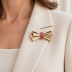 Broche Noeud Or rosé et rubis