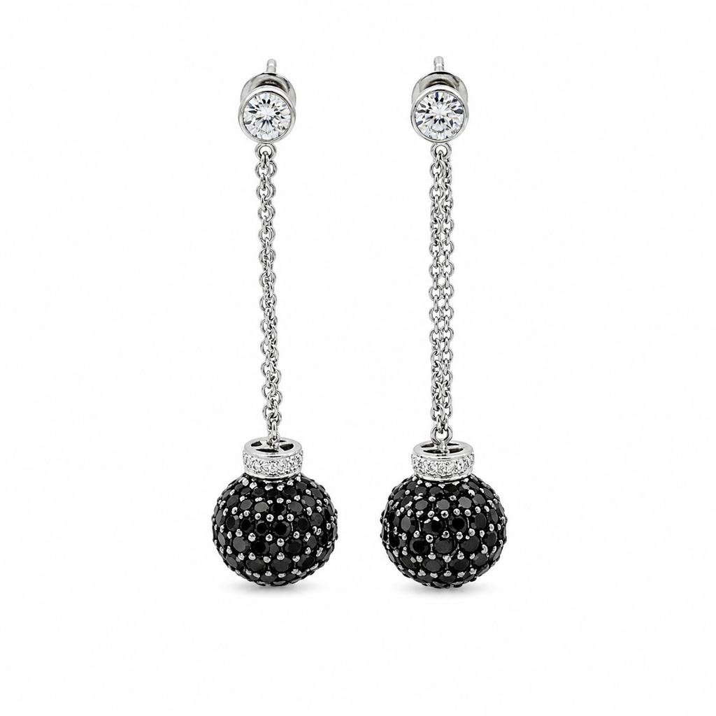 Drop Earrings - White Gold - White and Black Diamonds