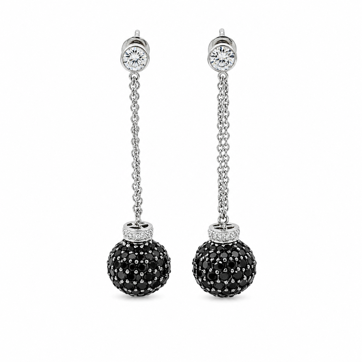 Drop Earrings - White Gold - White and Black Diamonds