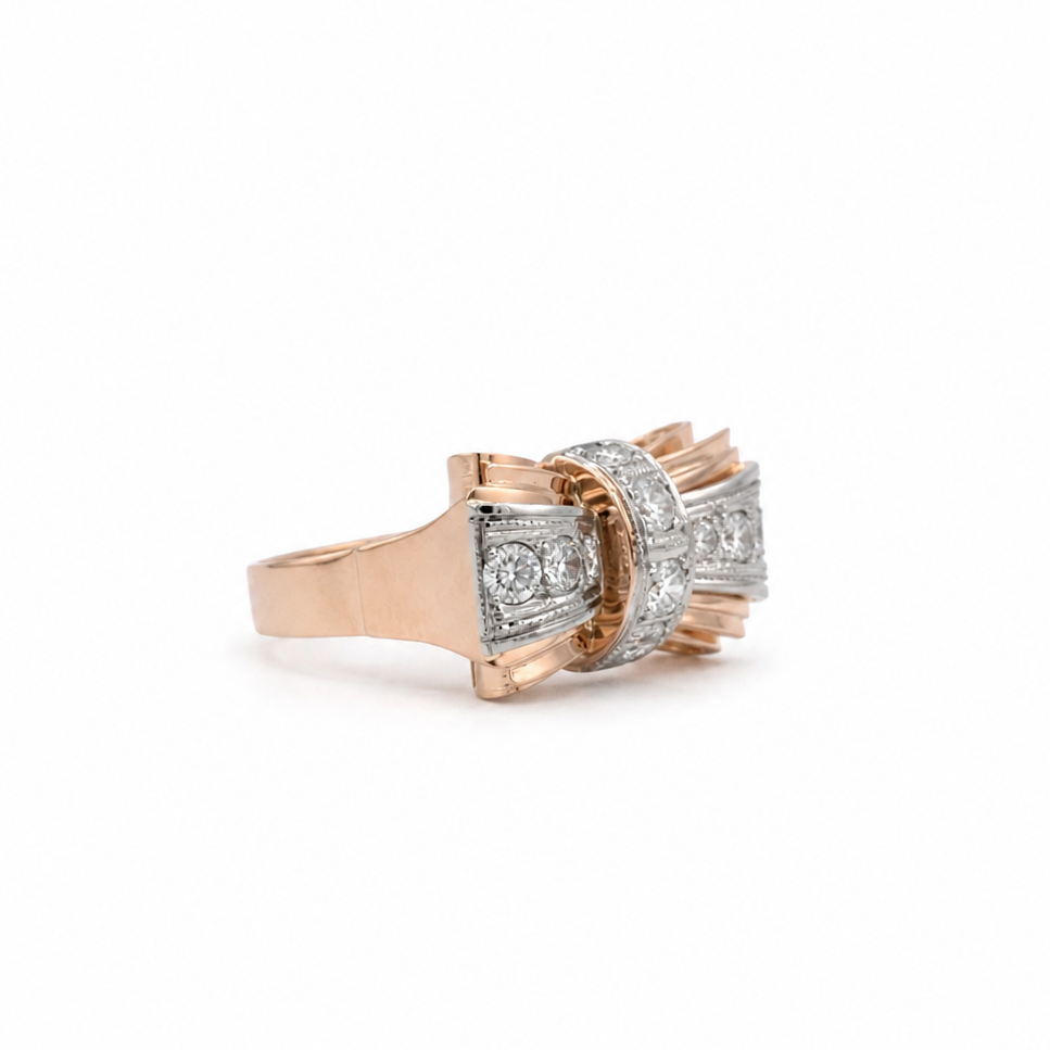 Bague Tank - Forme Noeud - Or Rosé et Diamants