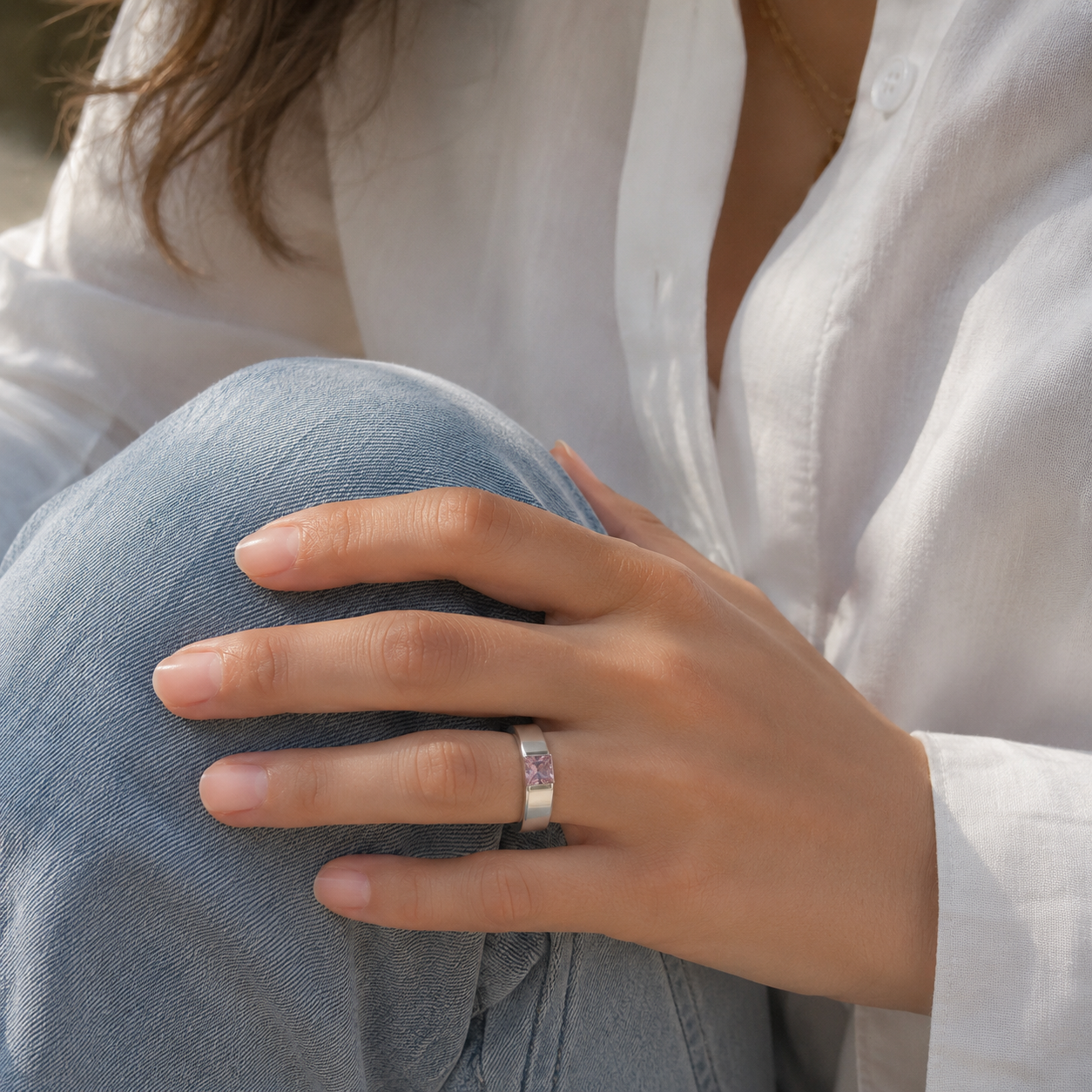 Cartier - Bague Tank Or Blanc - Tourmaline