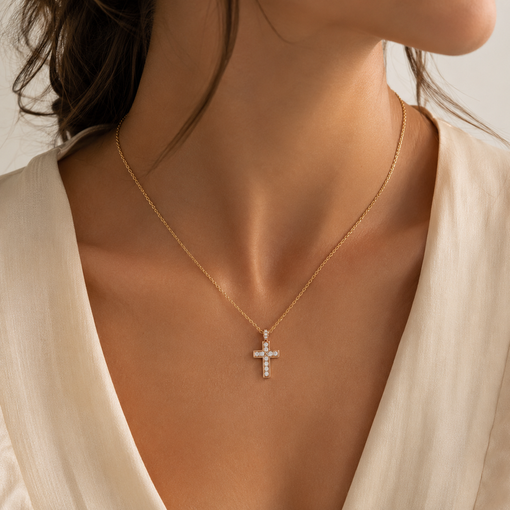Cartier - Collier Pendentif Croix - Or jaune et Rose - Diamants