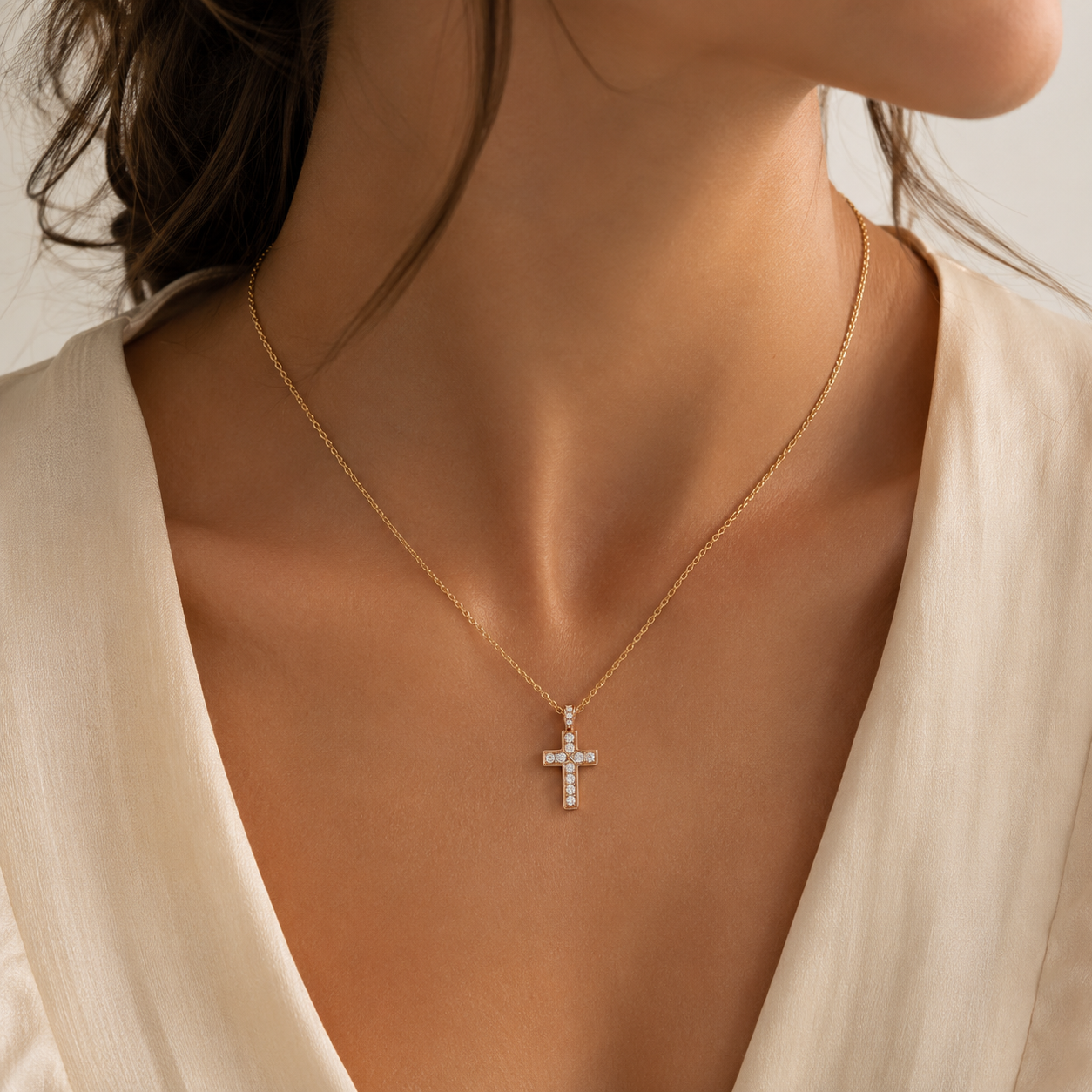 Cartier - Collier Pendentif Croix - Or jaune et Rose - Diamants