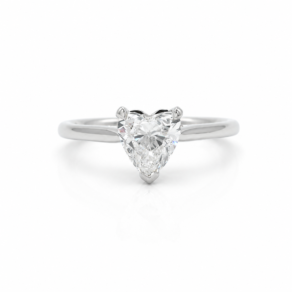 Bague Solitaire - Diamant Coeur - Or blanc
