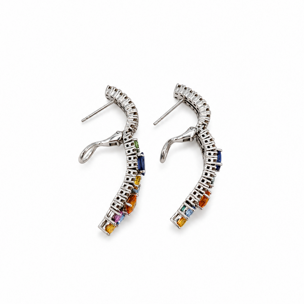 Boucles d’oreilles Or blanc Saphirs et Diamants