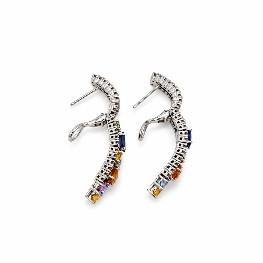 Boucles d’oreilles Or blanc Saphirs et Diamants