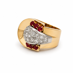 Bague Tank - Or rosé - Diamants et Rubis