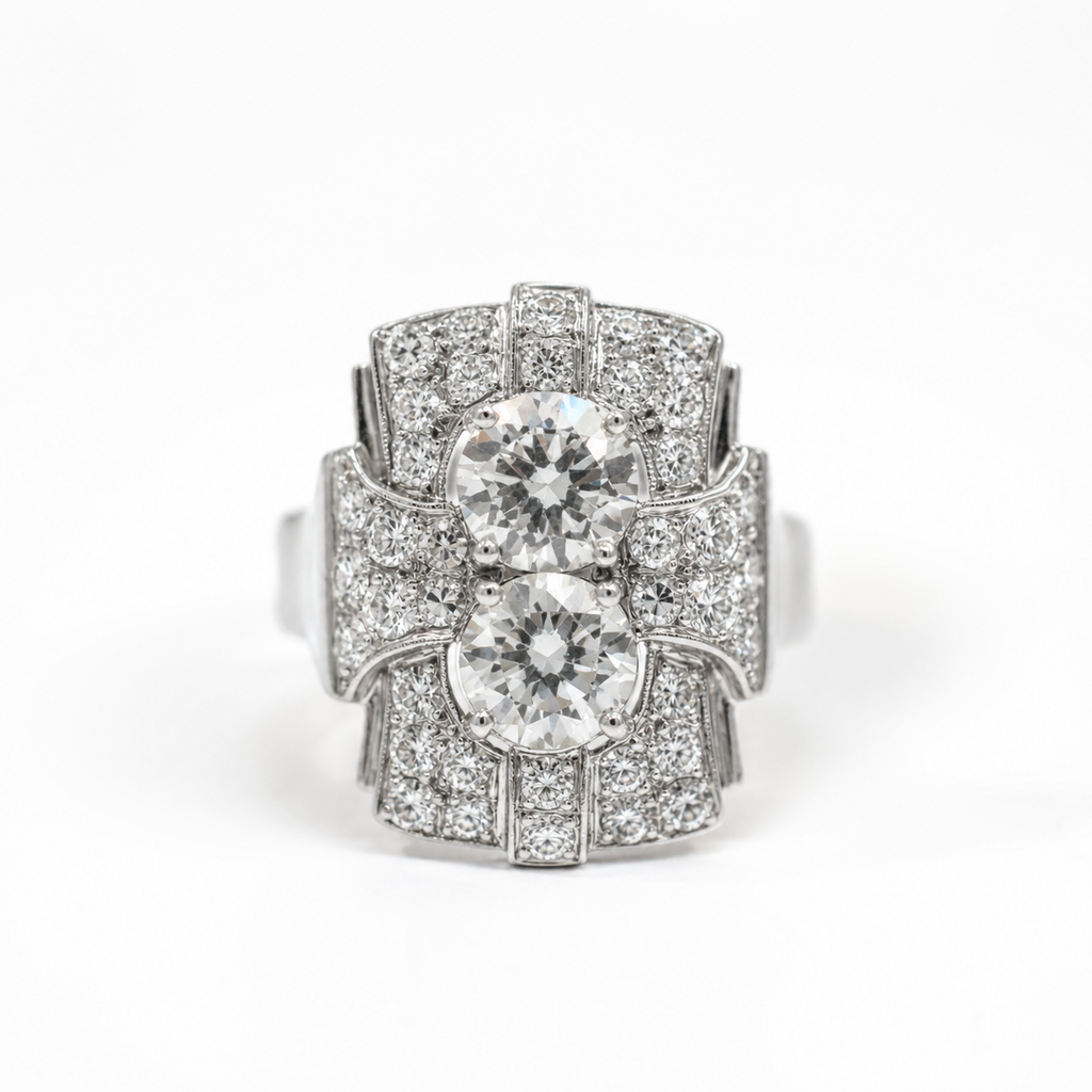 Art déco - Bague Platine - Diamants 3,72 carats