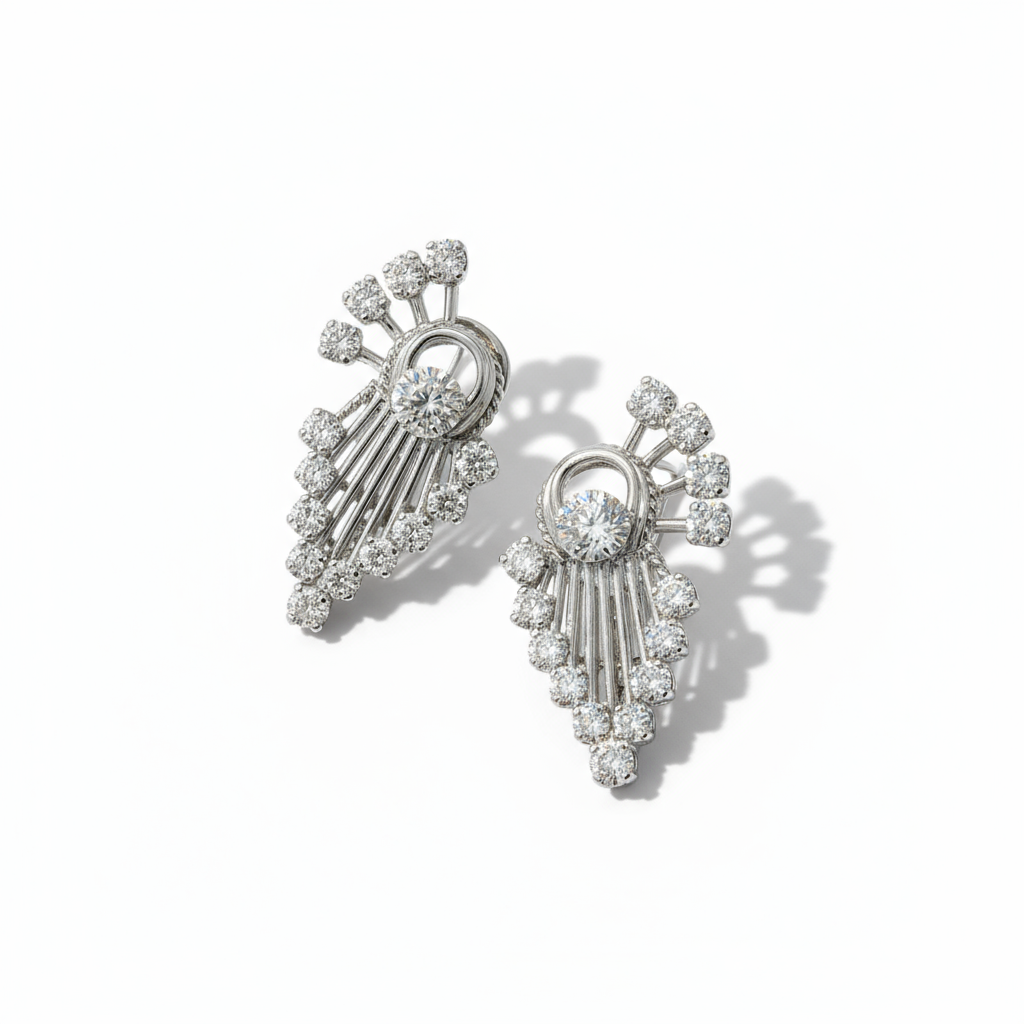 Boucles d’oreilles Or blanc et diamants - Année 1960