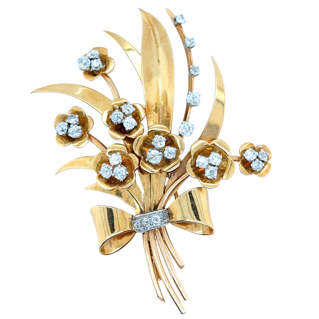 Broche Fleur - Or Jaune et Diamants - Epoque 1940