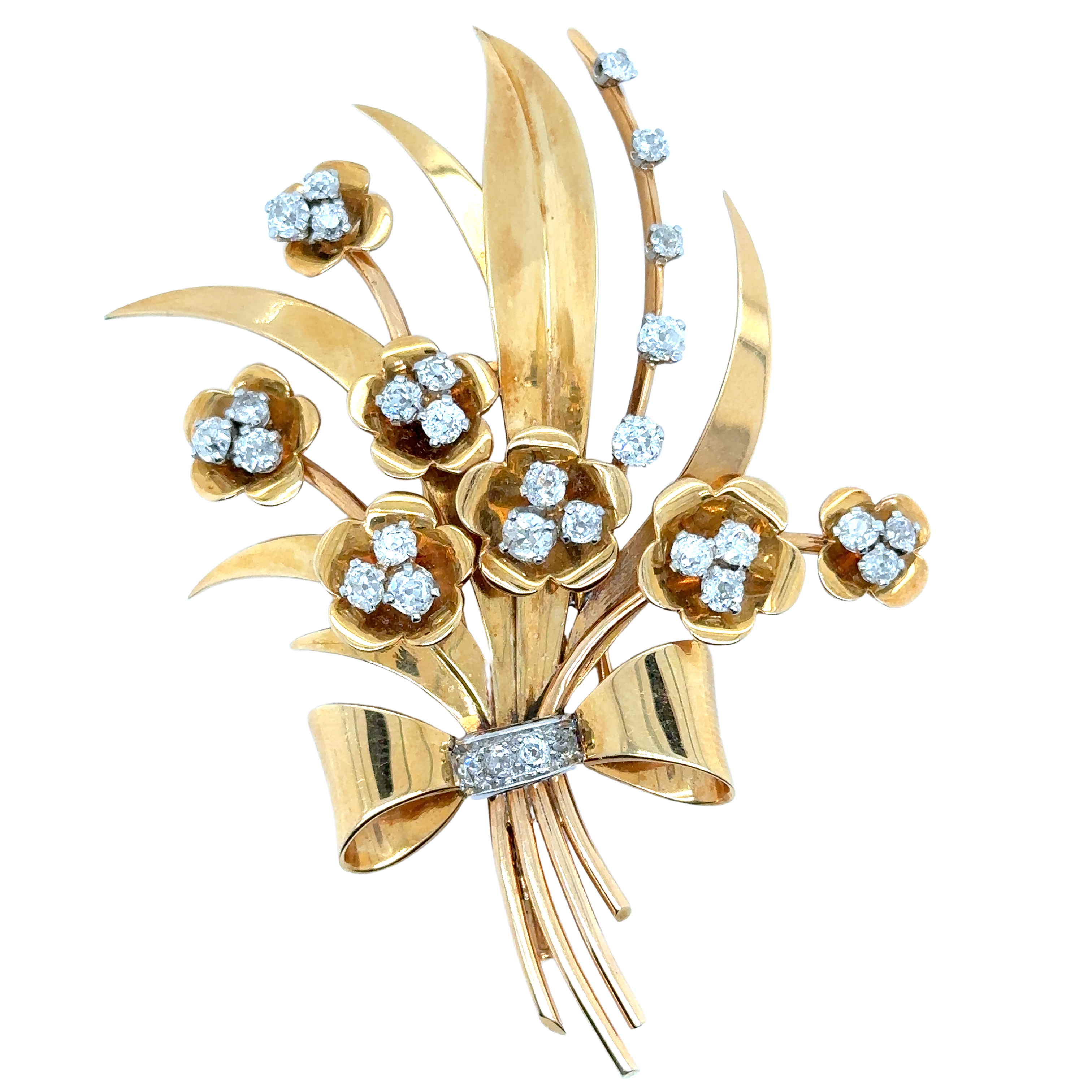 Broche Fleur - Or Jaune et Diamants - Epoque 1940