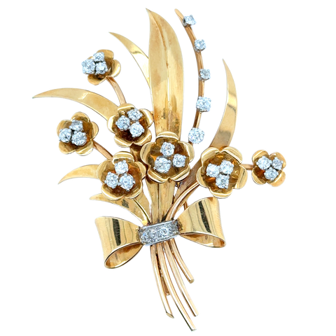 Broche Or Jaune - Diamants - Epoque 1940