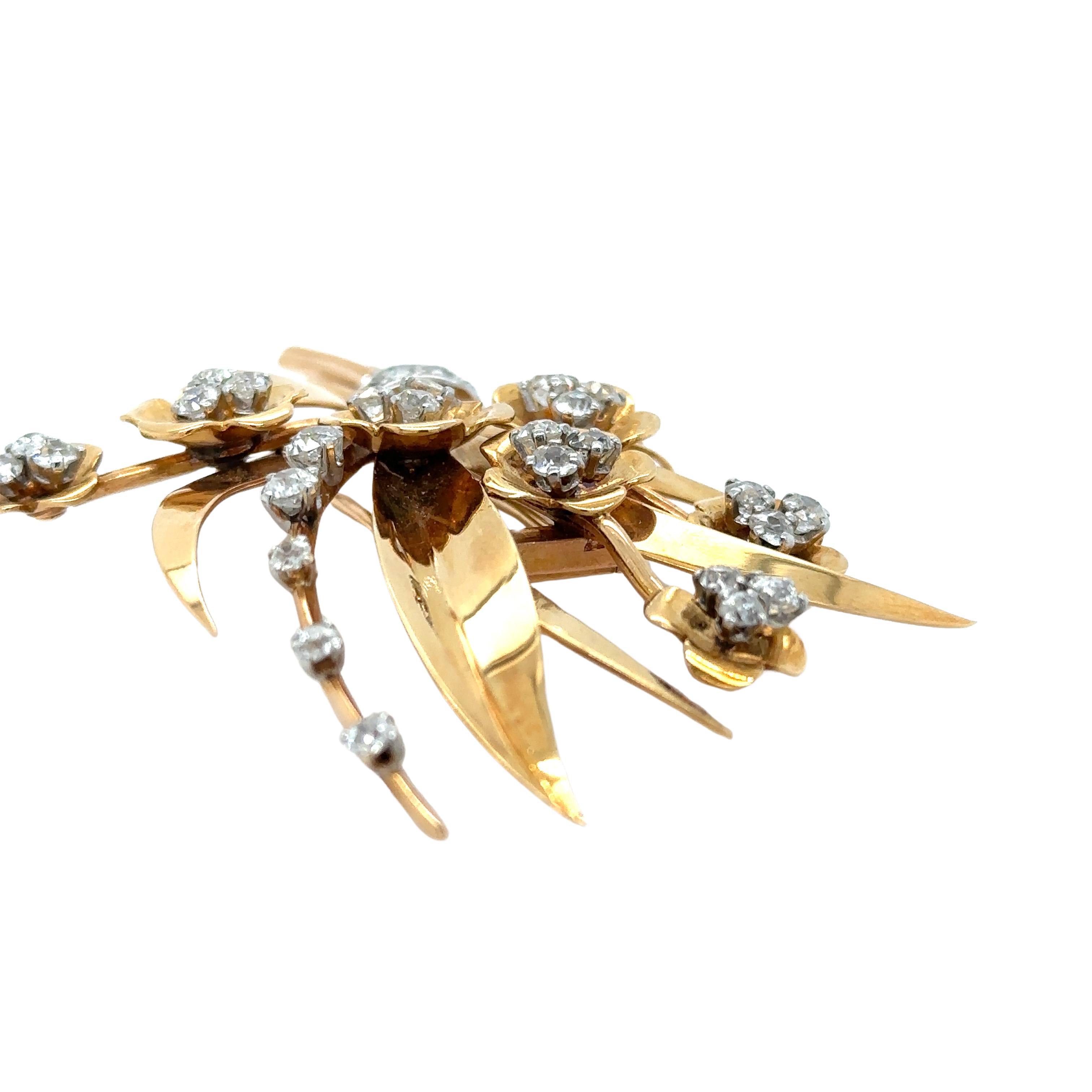 Broche Fleur - Or Jaune et Diamants - Epoque 1940