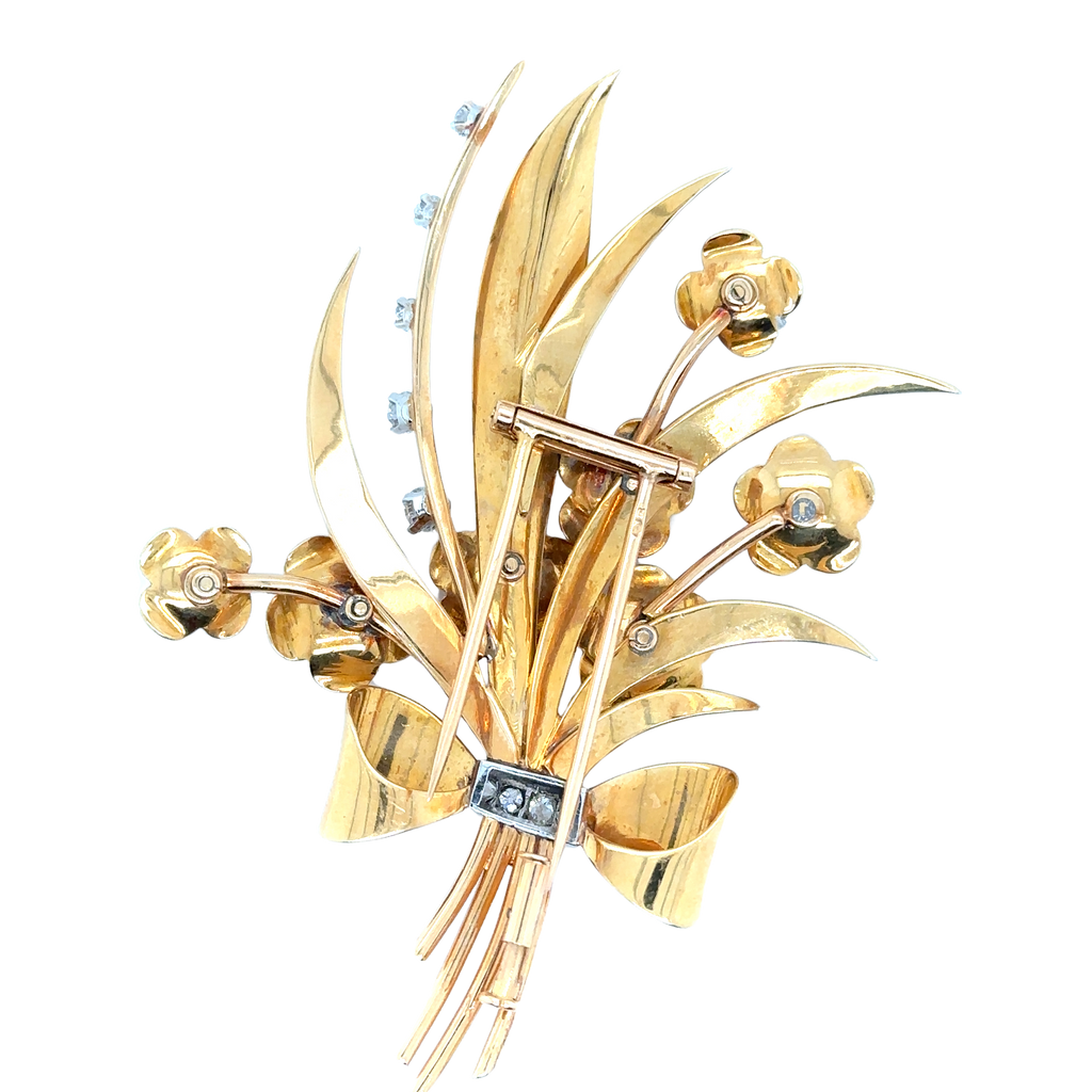 Broche Fleur - Or Jaune et Diamants - Epoque 1940