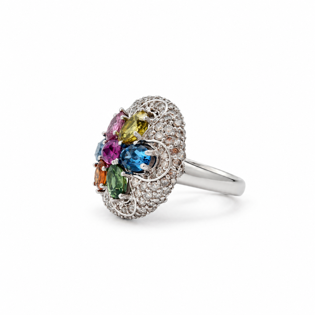 Bague Dôme Or blanc Saphirs et Diamants