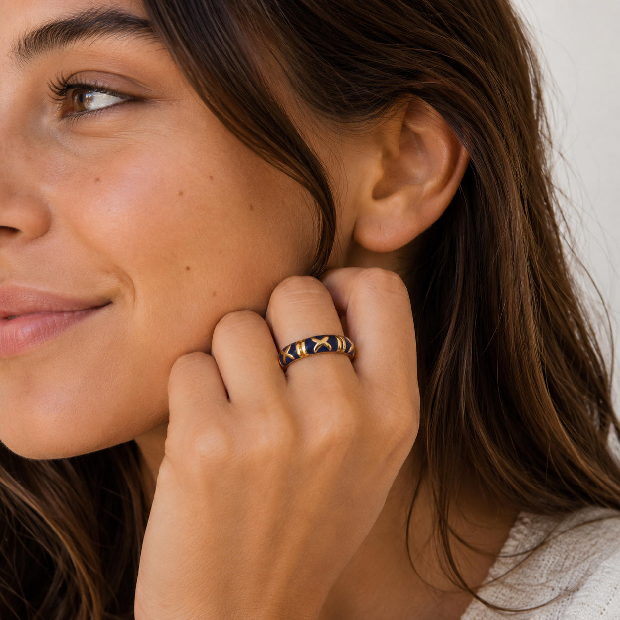 Bague Or Jaune - Émaille Bleu
