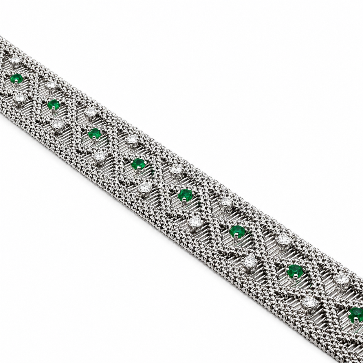 Vintage - Bracelet Or blanc - Diamants et Émeraudes