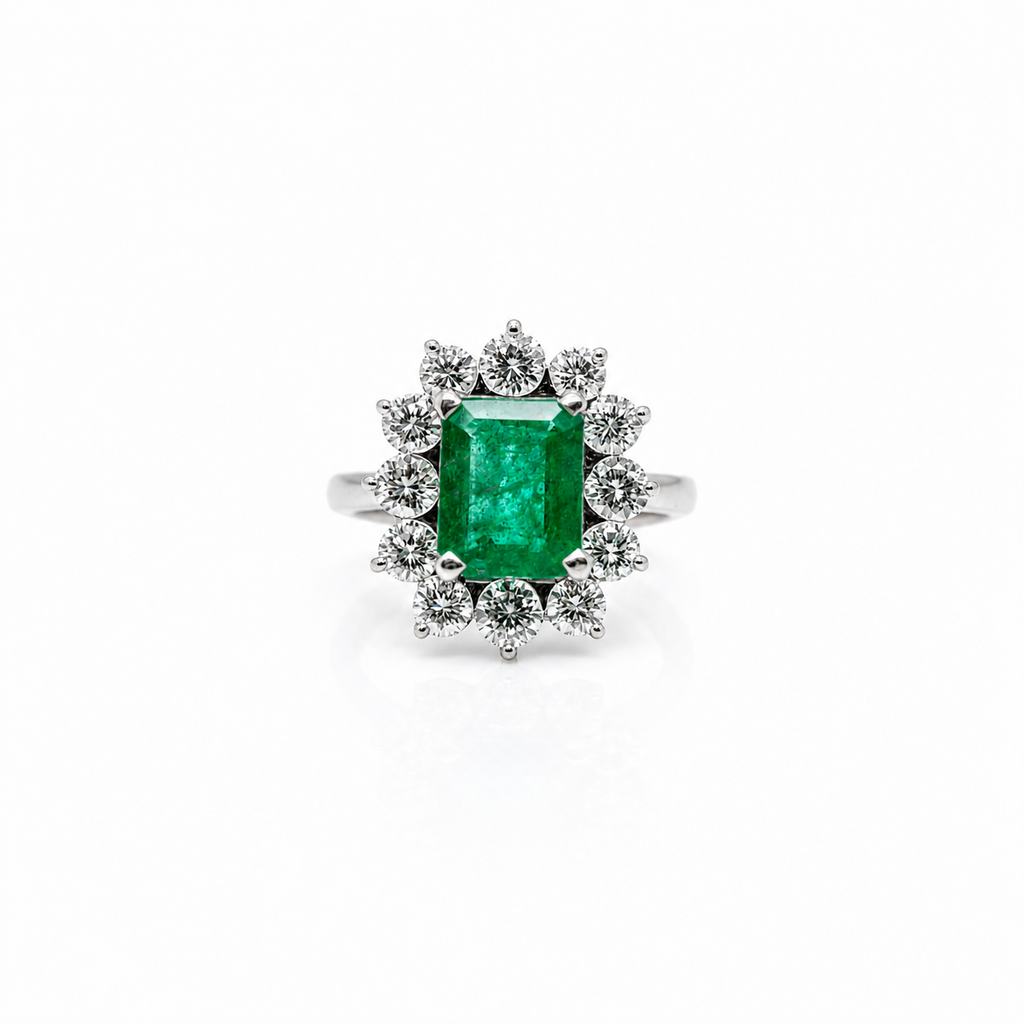 Bague Marguerite - Or Blanc - Emeraude 2,65 carats