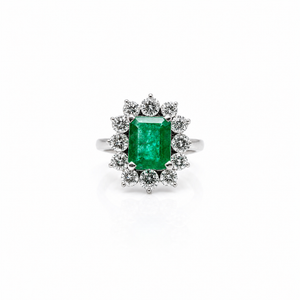 Bague Marguerite - Or Blanc - Emeraude 2,65 carats