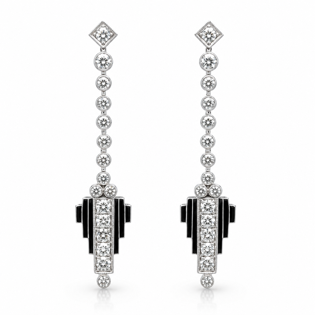 Art Deco - White Gold and Diamond Earrings