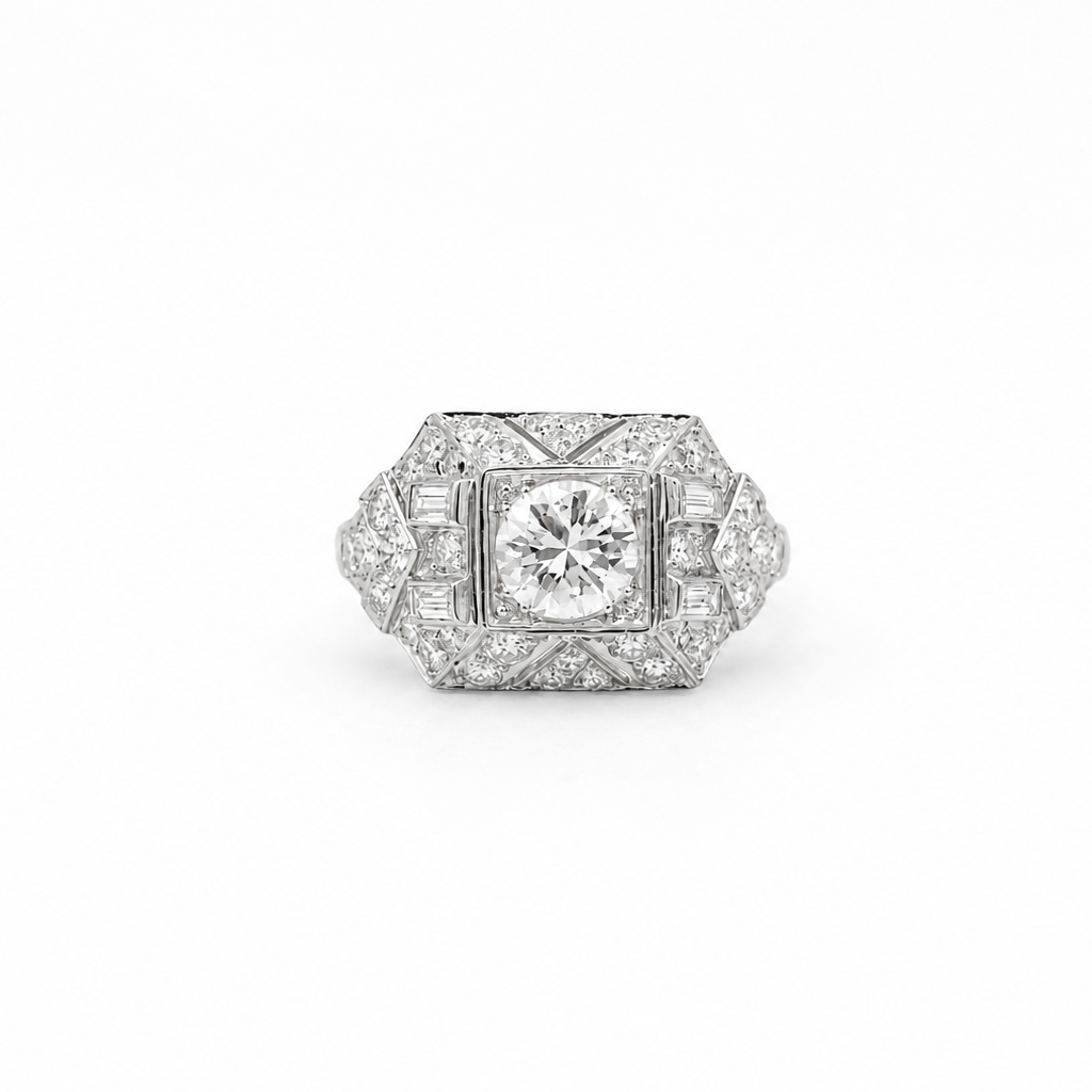 Art déco - Bague Platine - Diamants 1,45 carats