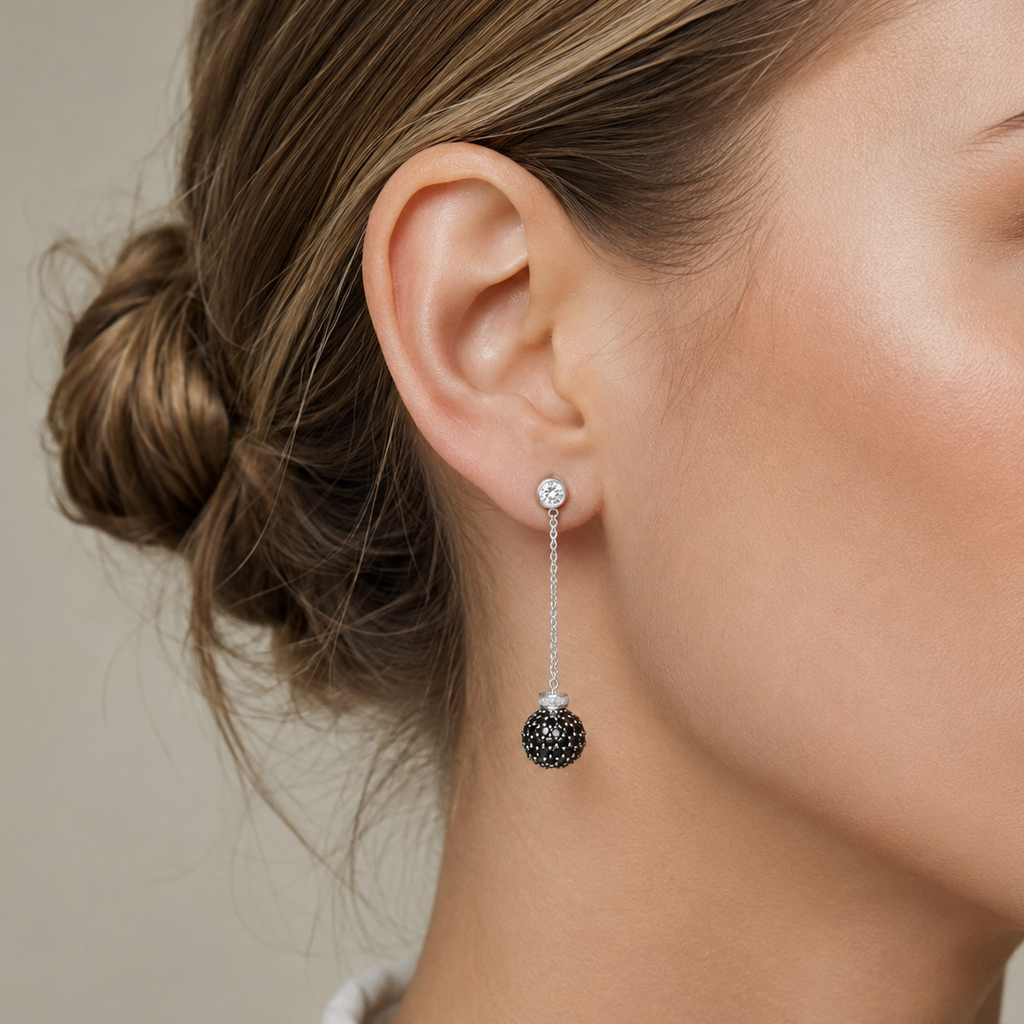 Drop Earrings - White Gold - White and Black Diamonds